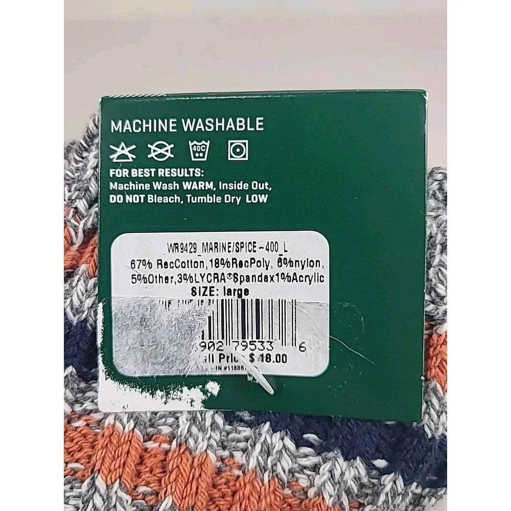 New Woolrich Camp Socks Blue Orange Grey Made in USA Outdoor Hiking